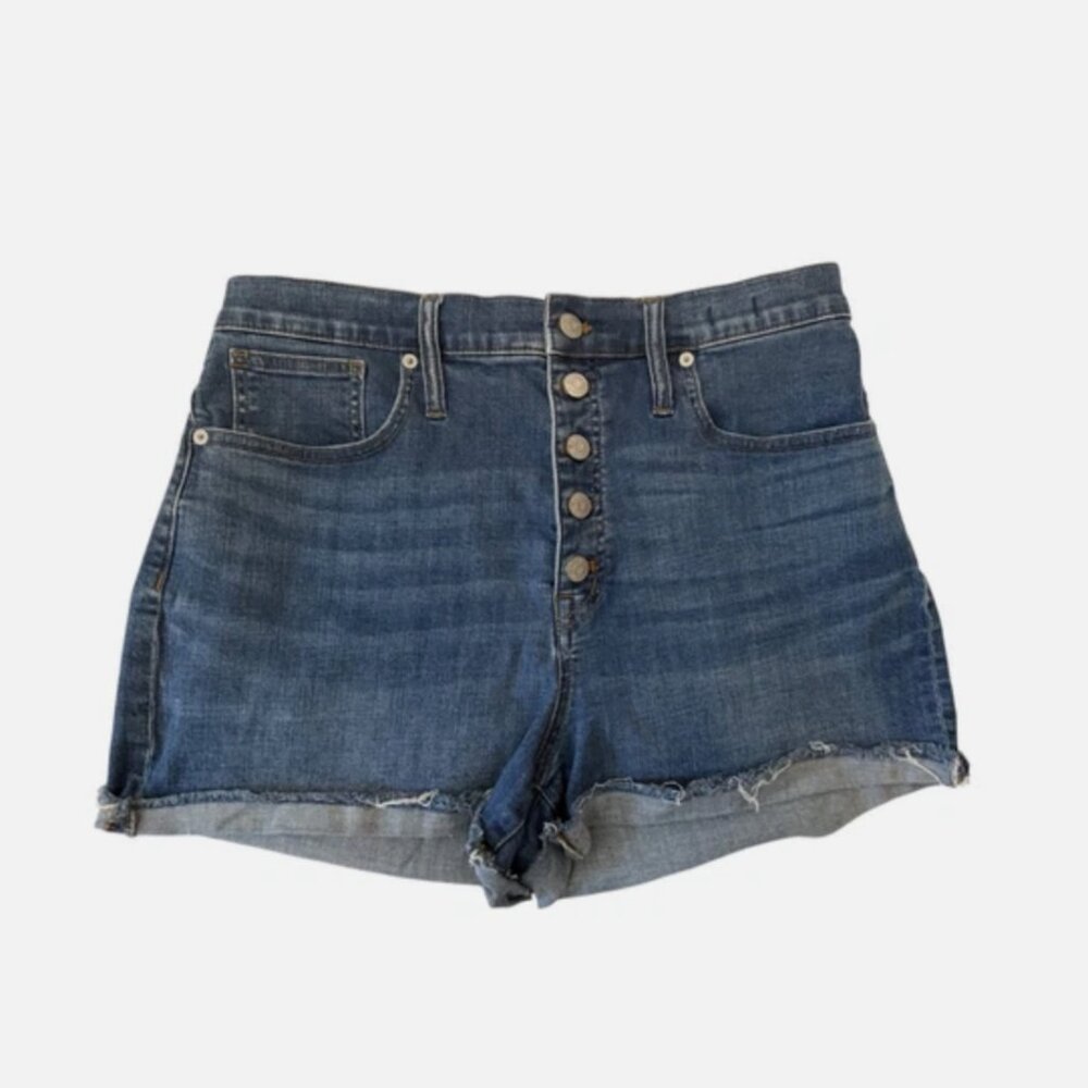 Madewell High Rise 5-Button Fly Raw Edge Denim Jean Shorts Women's size 31